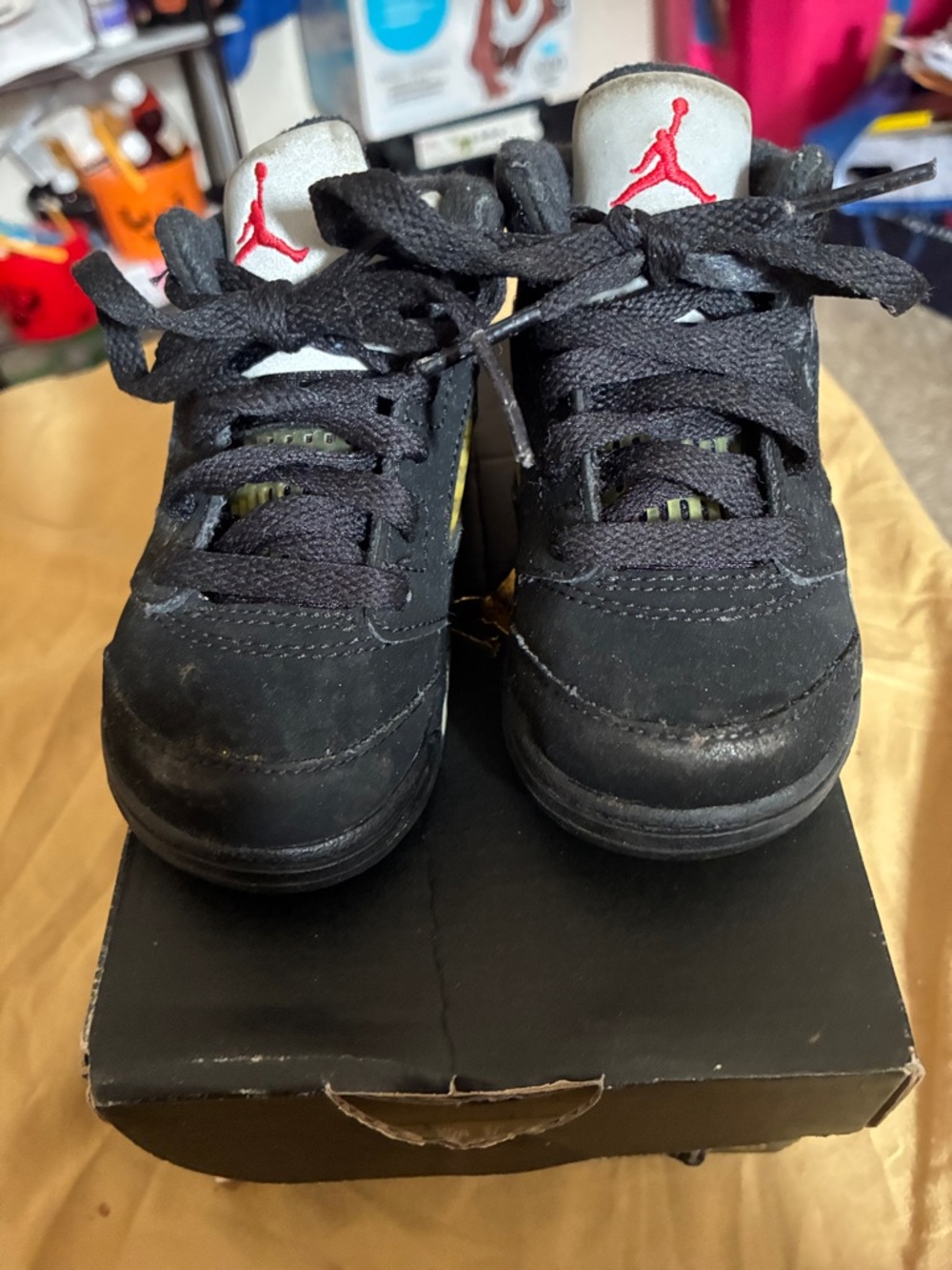 Jordan Kids Black Sneakers with Red Jumpman Accent size 5c retro 5